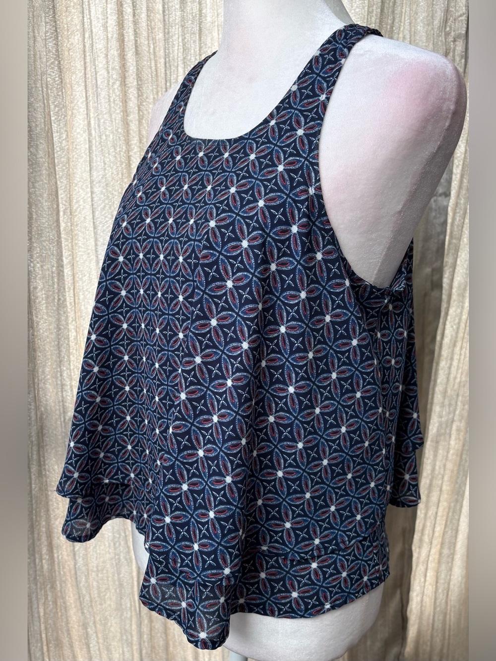 Hollister Navy Floral Layered Swing Tank Top Small
